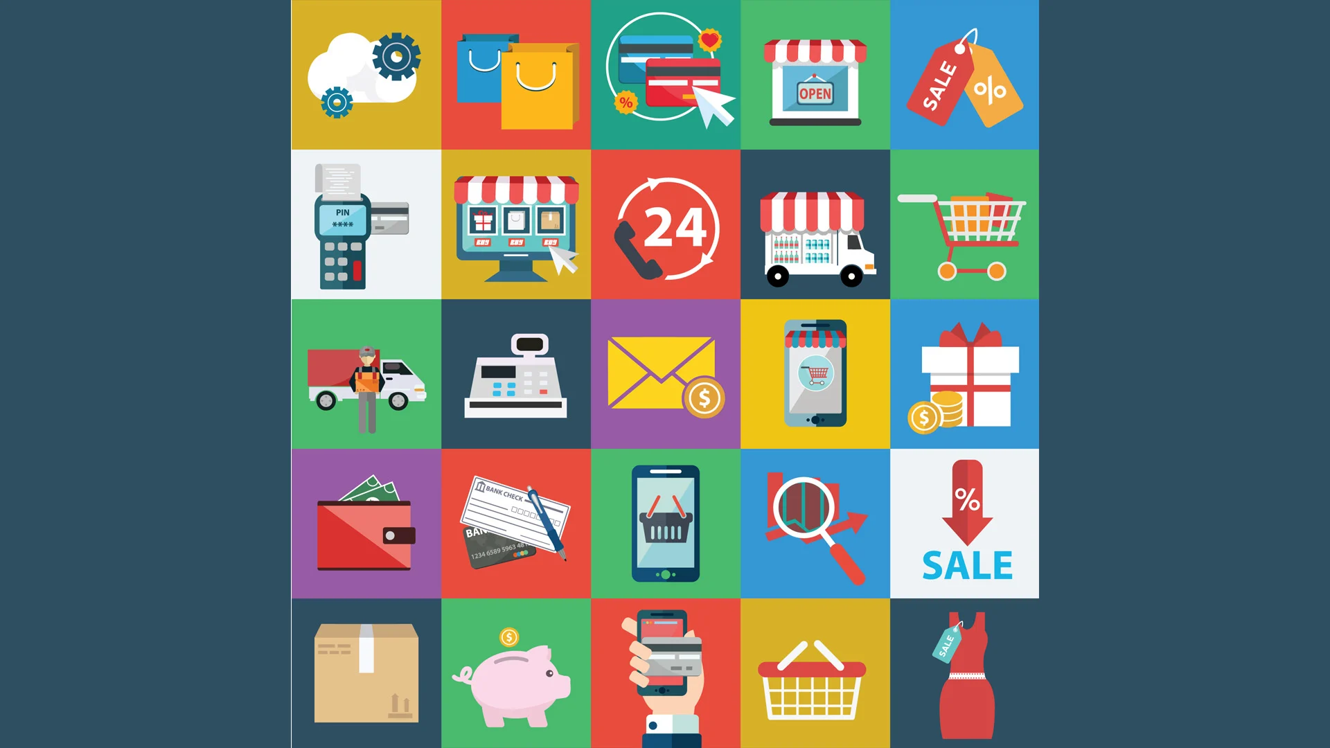 دانلود رایگان مجموعه آیکونهای فروشگاهی و تجارت الکترونیک | E-commerce Flat Icons Pack